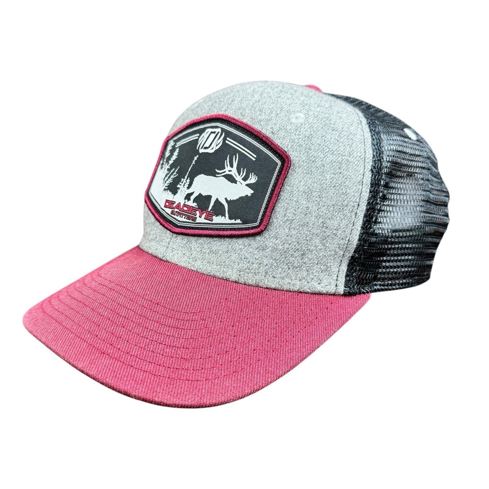 Deadeye Outfitters Elk Patch Logo Snapback Trucker Hat Mesh Back Cap Maroon Gray - Picture 2 of 10